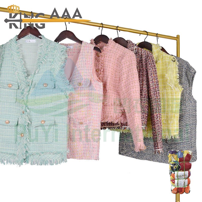 2024 Fashion Branded Used Clothes Second Hand Ladies Channel Style Coat Suit Plaid Fabric Luxury Coarse Flower Women Jacket
