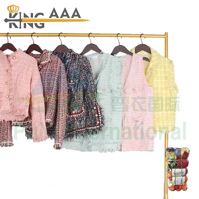 2024 Fashion Branded Used Clothes Second Hand Ladies Channel Style Coat Suit Plaid Fabric Luxury Coarse Flower Women Jacket