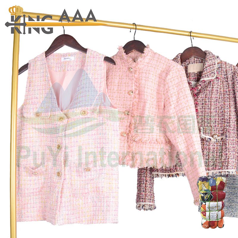 2024 Fashion Branded Used Clothes Second Hand Ladies Channel Style Coat Suit Plaid Fabric Luxury Coarse Flower Women Jacket