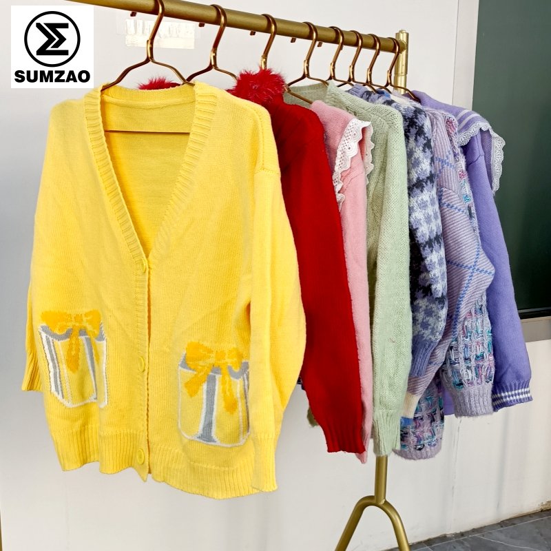 second hand women used clothes bales knitted cardigan baju bekas sweater pakaian bekas
