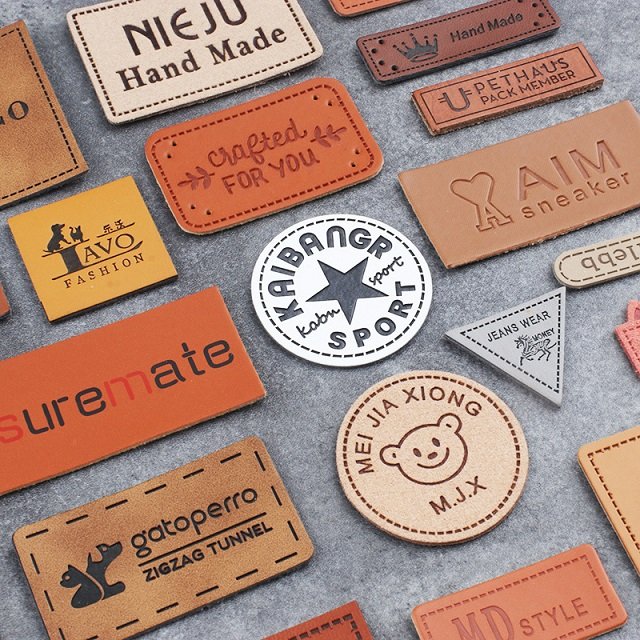 High Quality Embossed camel rectangle leather patch for clothes and bags