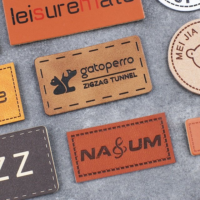 High Quality Embossed camel rectangle leather patch for clothes and bags