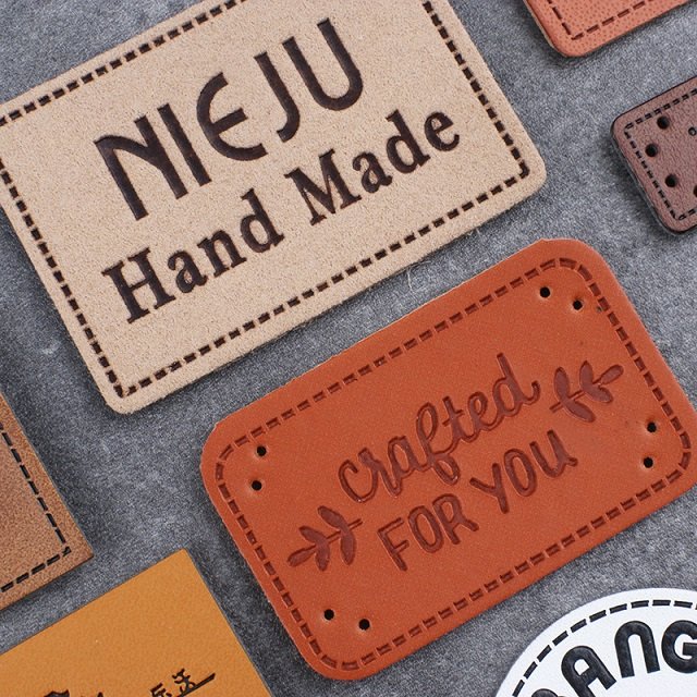 High Quality Embossed camel rectangle leather patch for clothes and bags