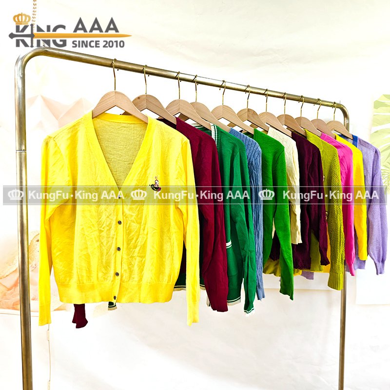 KINGAAA thin ladies cardigan sweater used clothing apparel stock second hand cardigan women mitumba clothes bales 45kg in uganda