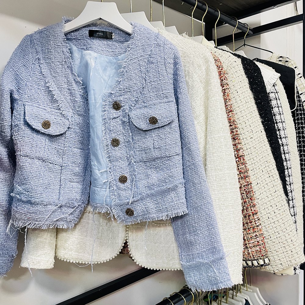 Korea Hot Sale Winter Used Clothing Ladies Worsted Coat Tweed Short Jackets Second Hand Clothes In Bales 100 KG