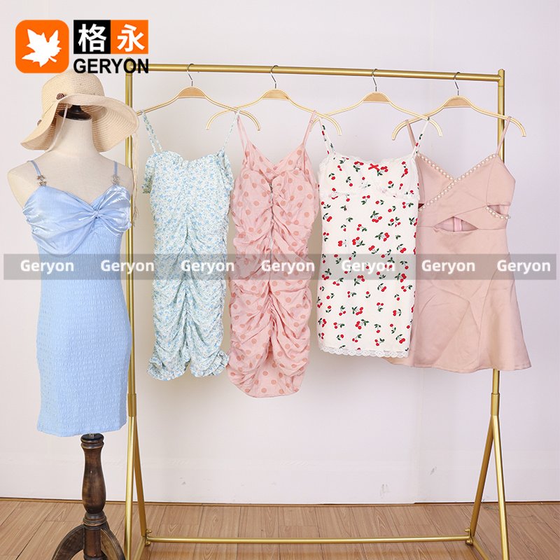 GERYON Hot Sale Sexy Summer Sleeveless Dress Used Clothes High Quality Beach Dresses Slip Second Hand Clothing for Women