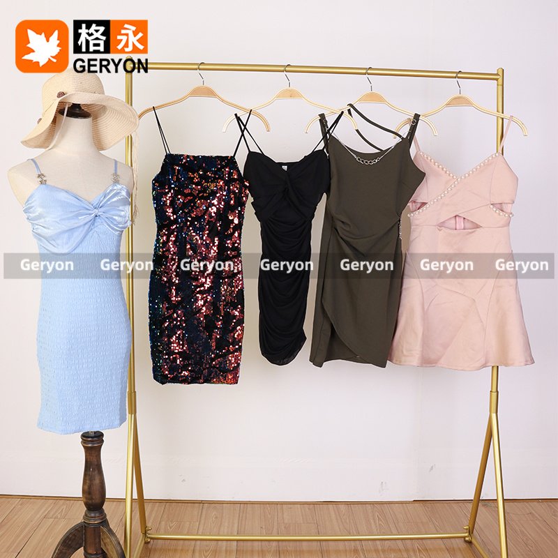 GERYON Hot Sale Sexy Summer Sleeveless Dress Used Clothes High Quality Beach Dresses Slip Second Hand Clothing for Women