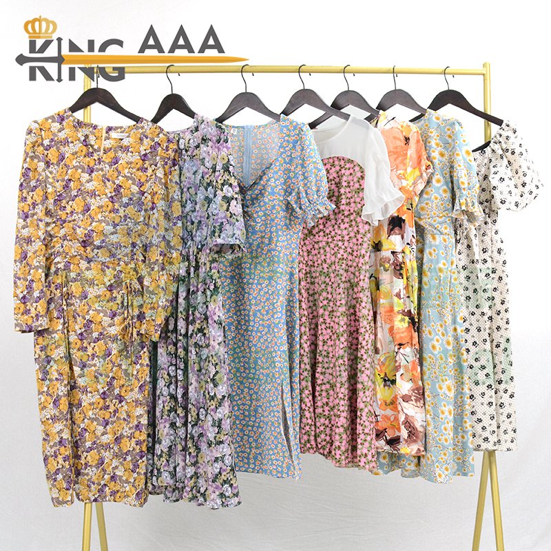 Hot Selling Floral Ladies Cotton Dress Elegant Summer Beach Ladies Dress Used Clothes Second Hand Clothing Bales