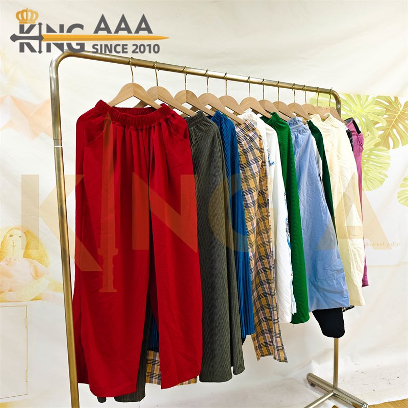 Wholesale Summer Fashion Loose Wide Leg Pants High Elastic Waist Casual Pants Second Hand Used Clothes Female Trousers