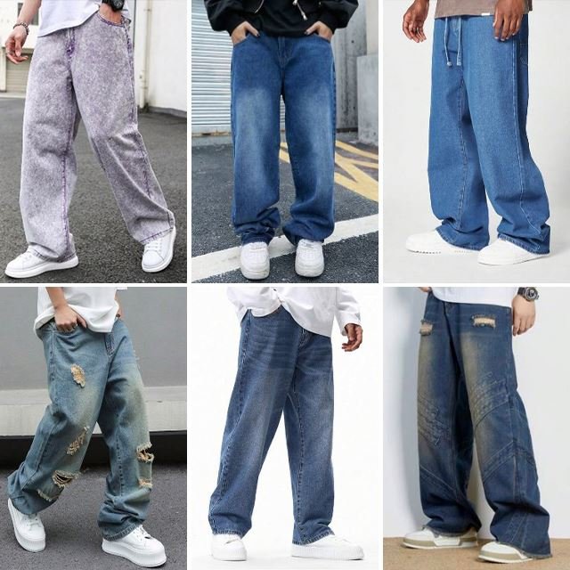 High quality men's jeans street hip-hop casual wide leg jeans loose straight leg loose jeans mixed style