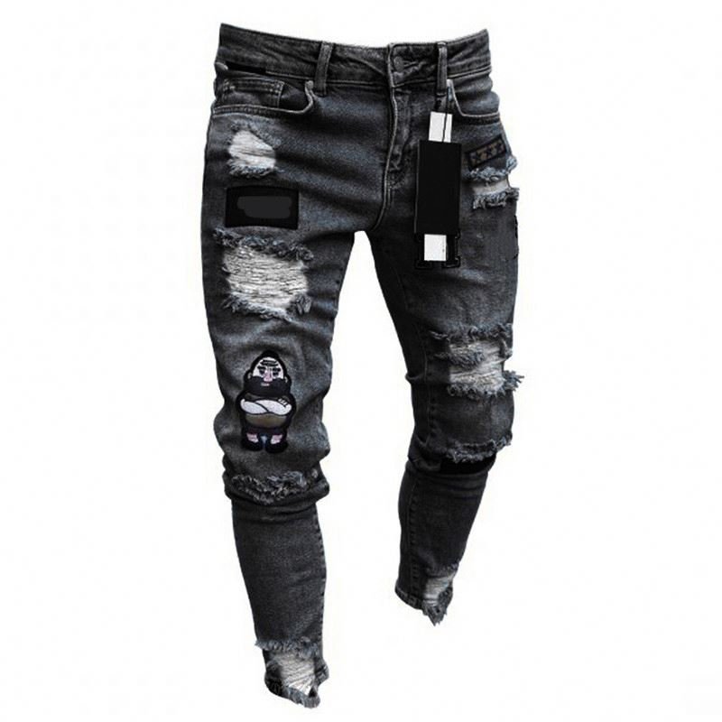 New Style men and women Distressed Destroyed Badge Pants Art Patches Skinny Biker White Jeans Slim Trousers men and women denim