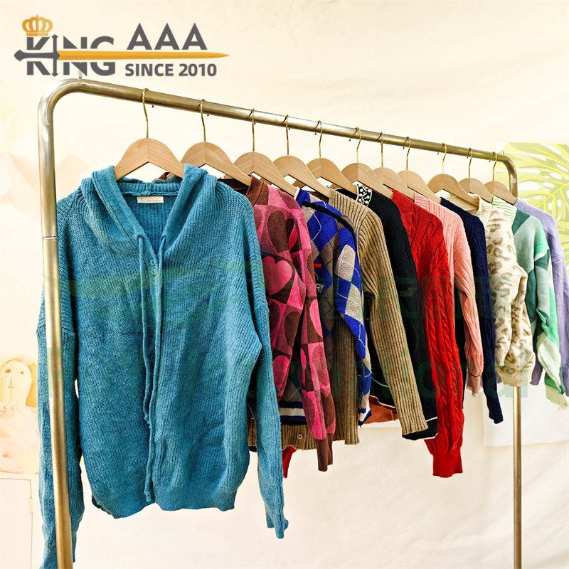 KINGAAA Long Sleeve Thick Cardigan Short Sweater Branded Second Hand Used Clothes Bales Clothing Women Winter Ladies Sweater