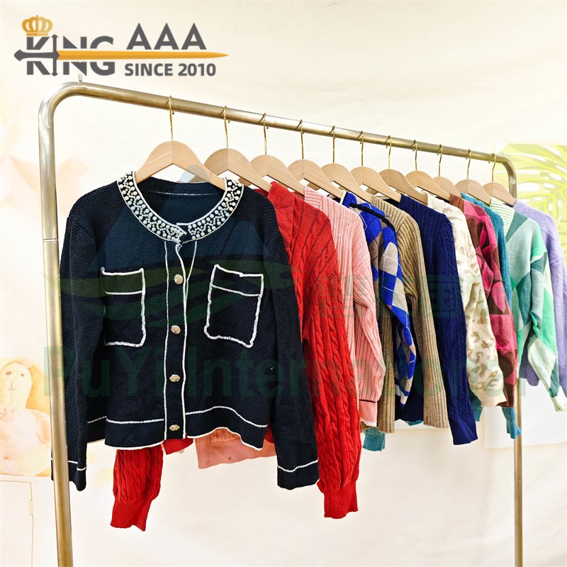 KINGAAA Long Sleeve Thick Cardigan Short Sweater Branded Second Hand Used Clothes Bales Clothing Women Winter Ladies Sweater