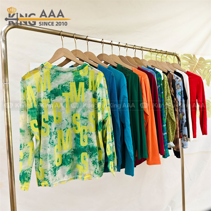 New Design 100% Cotton Long Sleeves Tops Women T-Shirts Comfortable Design Solid Color Used Second Hand Clothes Clothing
