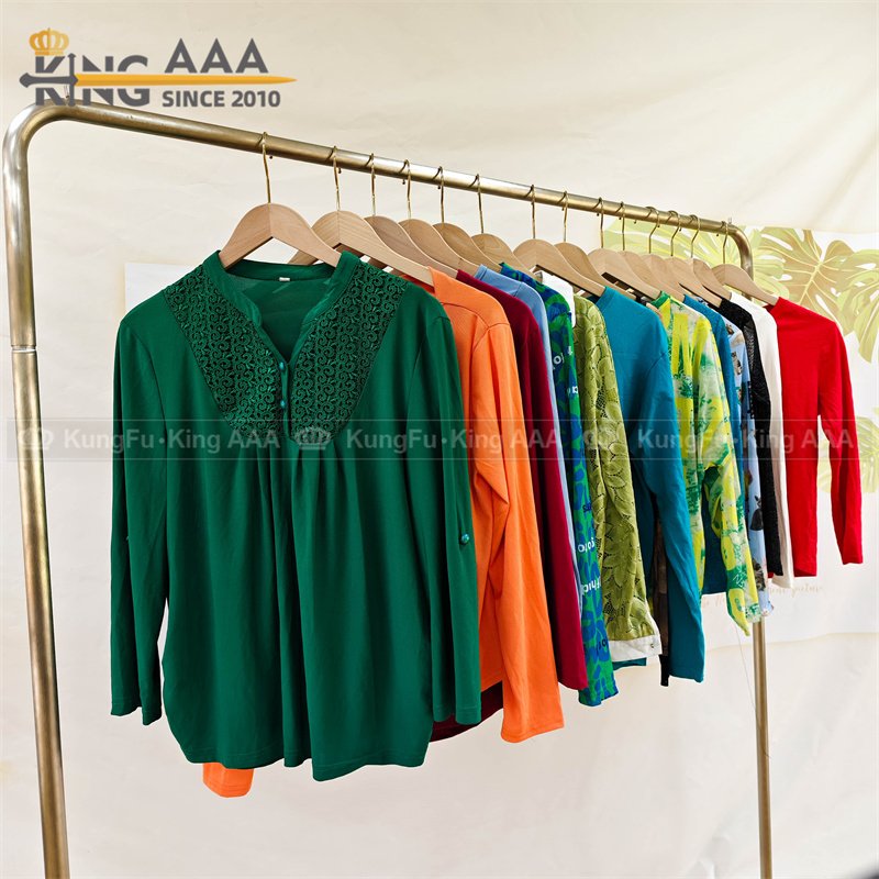 New Design 100% Cotton Long Sleeves Tops Women T-Shirts Comfortable Design Solid Color Used Second Hand Clothes Clothing