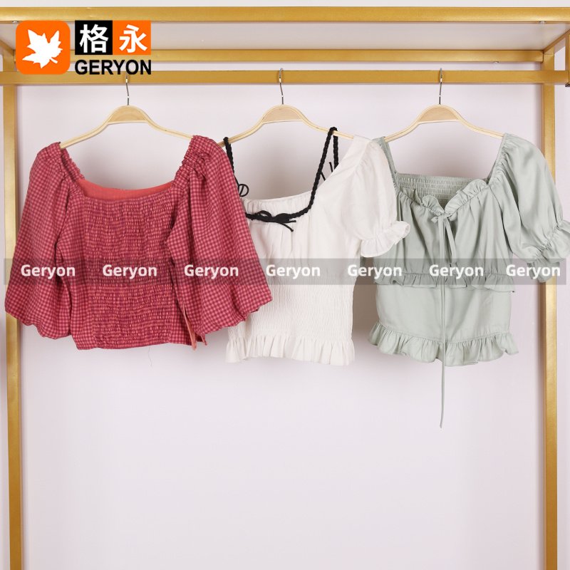 GERYON vintage Cropped Blouse Women Cotton Shirt ukay ukay bales Ladies Blouse clothing used Cotton second hand clothes in bales