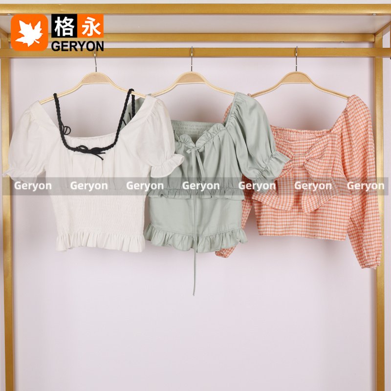 GERYON vintage Cropped Blouse Women Cotton Shirt ukay ukay bales Ladies Blouse clothing used Cotton second hand clothes in bales