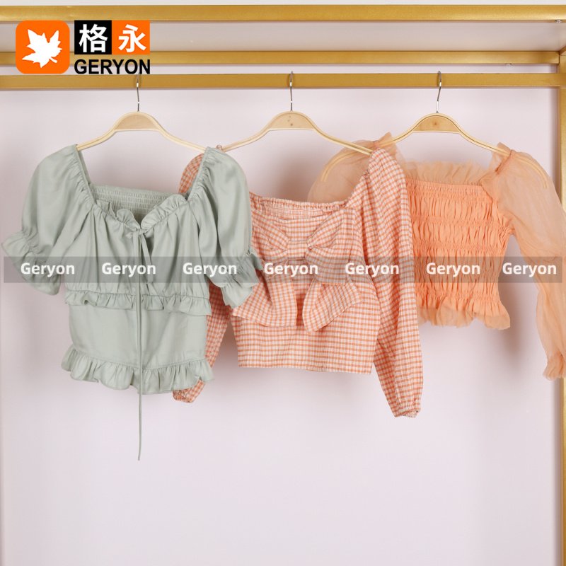 GERYON vintage Cropped Blouse Women Cotton Shirt ukay ukay bales Ladies Blouse clothing used Cotton second hand clothes in bales