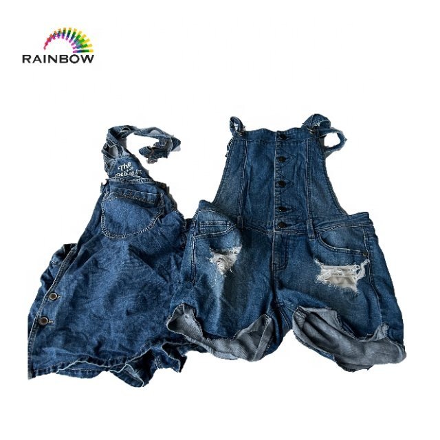 New arrival used clothes bales thrift ladies denim suspender mix preloved wholesale jean skirt long to indonesia