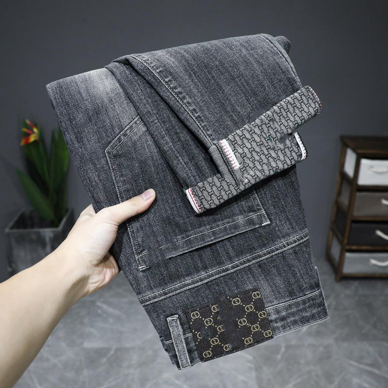 Autumn and winter new elastic business slim casual trend blue men and women jeans stock