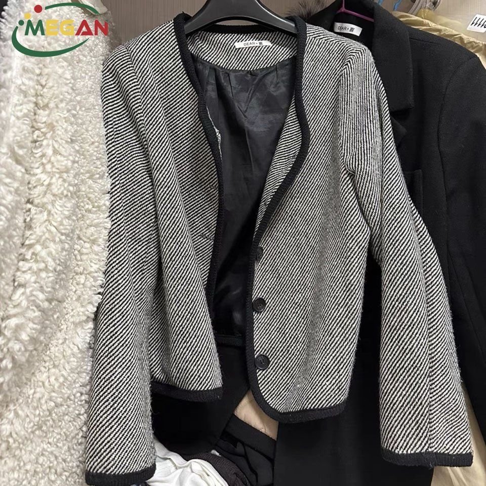 Megan Luxury Tweed Women Second Hand Blazers Winter Adults Girls Used Clothes Bales