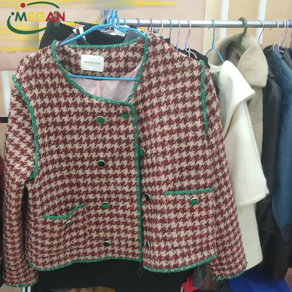 Megan Luxury Tweed Women Second Hand Blazers Winter Adults Girls Used Clothes Bales
