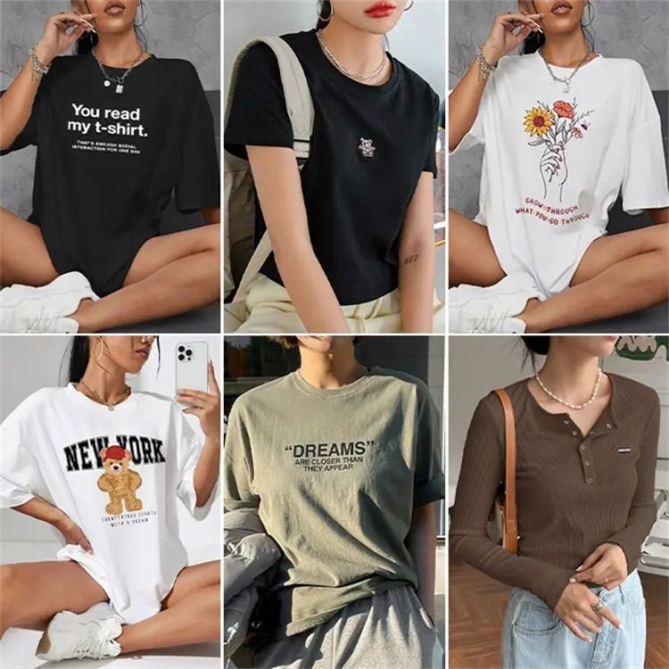 Factory Direct Sale Short long Sleeve Round Neck Shirt Big Tall Men's womens Stock T-shirt White t shirt Printed T-shirt