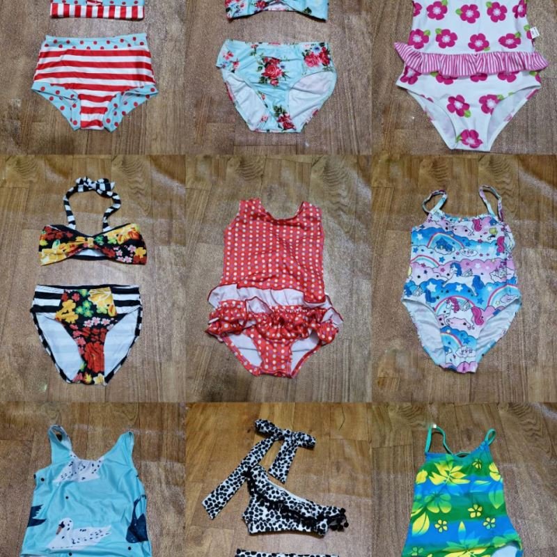 Clearing inventory stock of children's printed bikini sets, swimsuits, and children's swimsuits mixed at a cheaper price