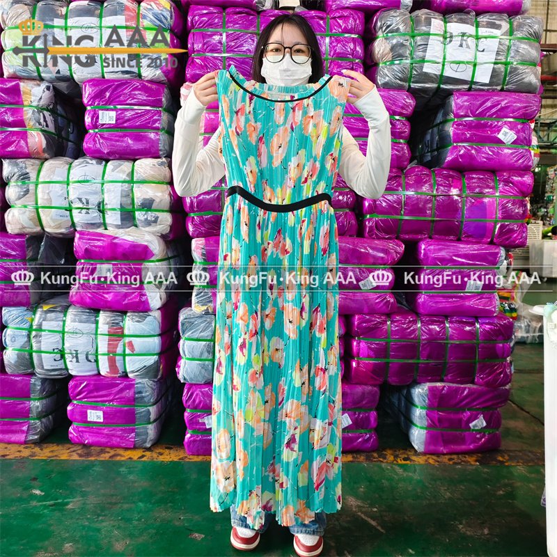 Wholesale Second Hand Adult Ladies Elegant Multi Print Floral Casual Dresses Long Dress Used Clothes Vip Bales in Bulk