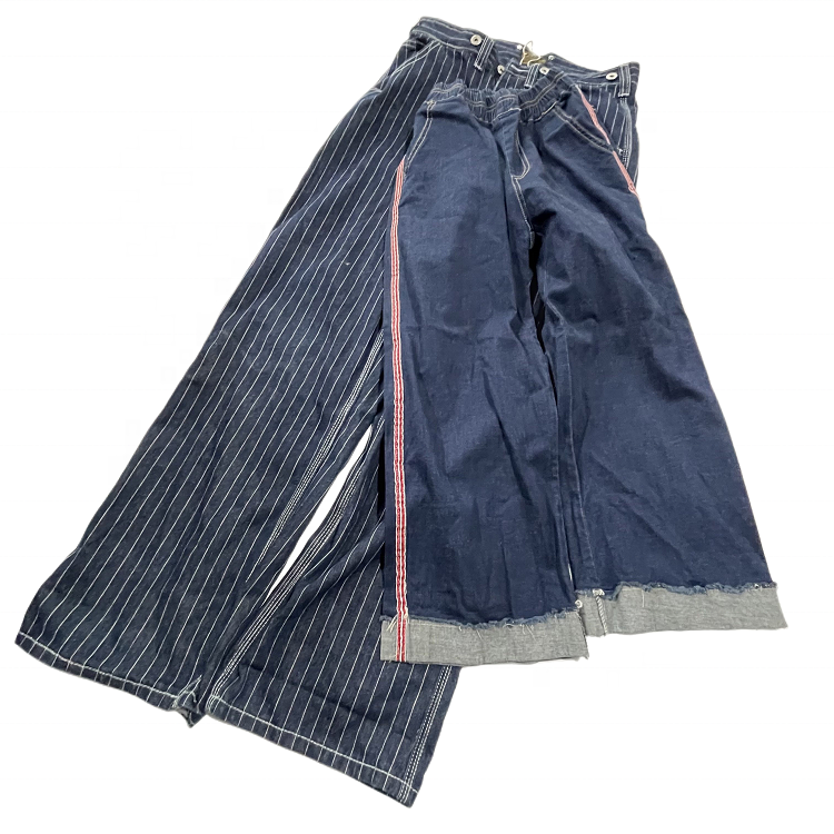 Hongyang used clothes bales second-hand women jean pants thrift ladies wide-leg denim trousers in 90KG for sale
