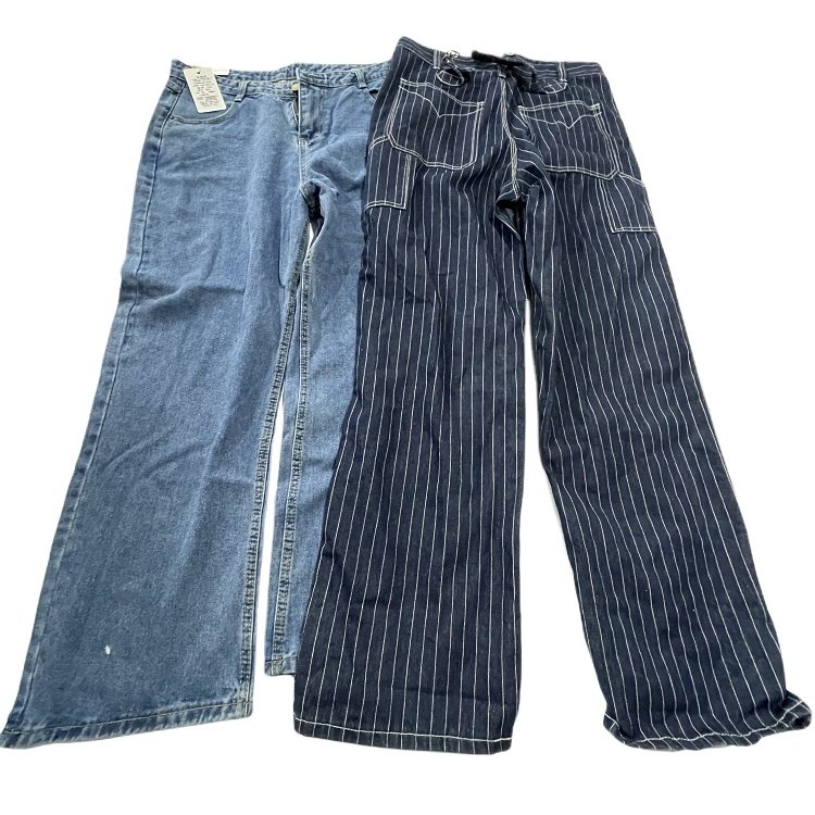 Hongyang used clothes bales second-hand women jean pants thrift ladies wide-leg denim trousers in 90KG for sale