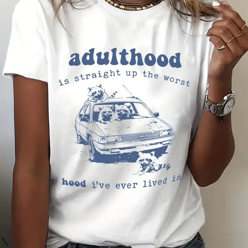 Retro Summer Short Sleeve Raccoon Family Women's Casual Style Design Niche Fashion Women's Clothing