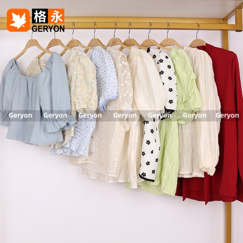 GERYON High Quality White Cotton Cropped Blouse Used Clothes Second Hand Clothing Apparel Stock Elegant Bale