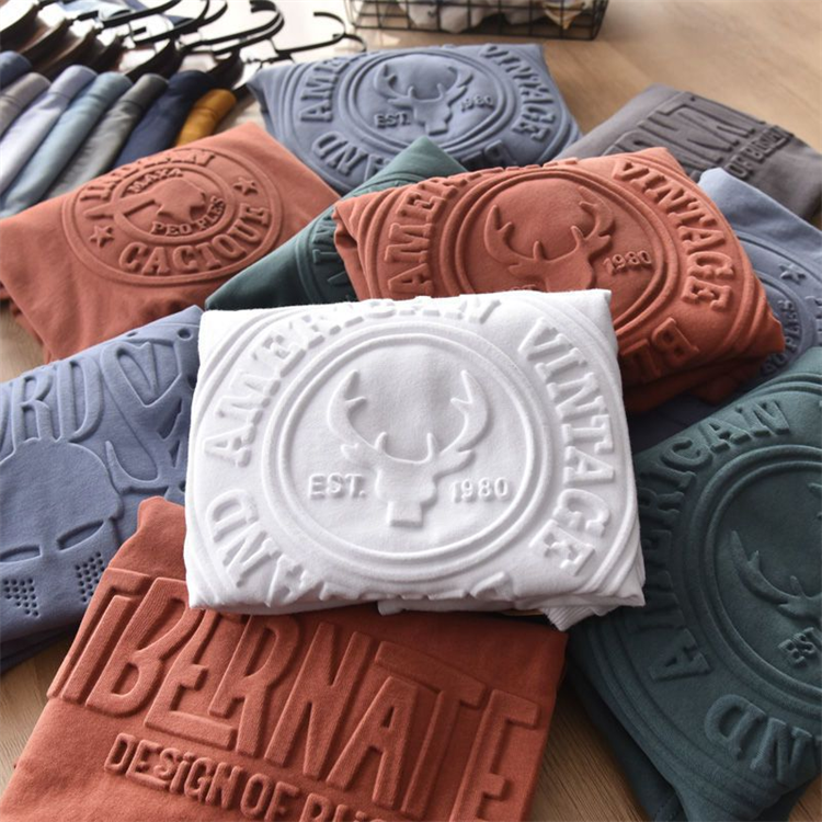 High Quality embossed t shirt Cotton Customized solid colors printing mens t shirts stock Solid color T-shirt