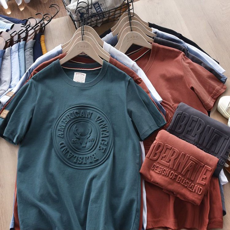 High Quality embossed t shirt Cotton Customized solid colors printing mens t shirts stock Solid color T-shirt
