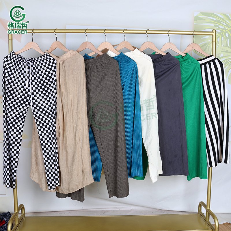 Korea Fashion Casual High Waist Ladies Flared Bell Bottom Trousers Used Women Wide Leg Pants Print Floral Used Clothing