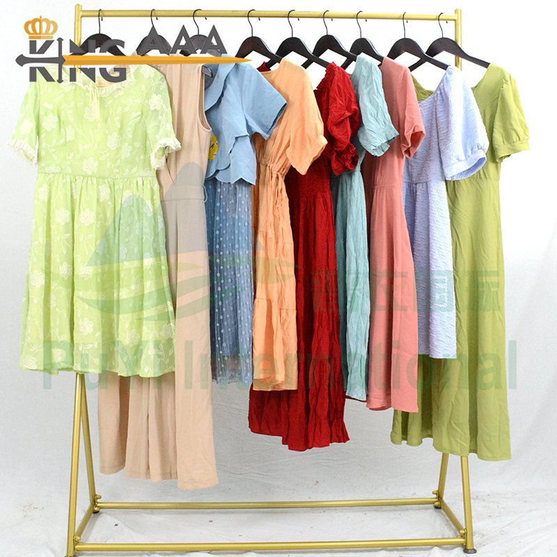 Wholesale Women Used 100% Cotton Casual Dresses Short Sleeve Floral Print Summer Lady Clothes Second Hand Clothing Bales