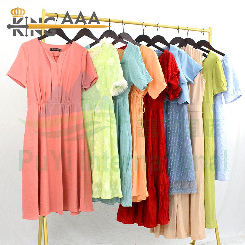 Wholesale Women Used 100% Cotton Casual Dresses Short Sleeve Floral Print Summer Lady Clothes Second Hand Clothing Bales