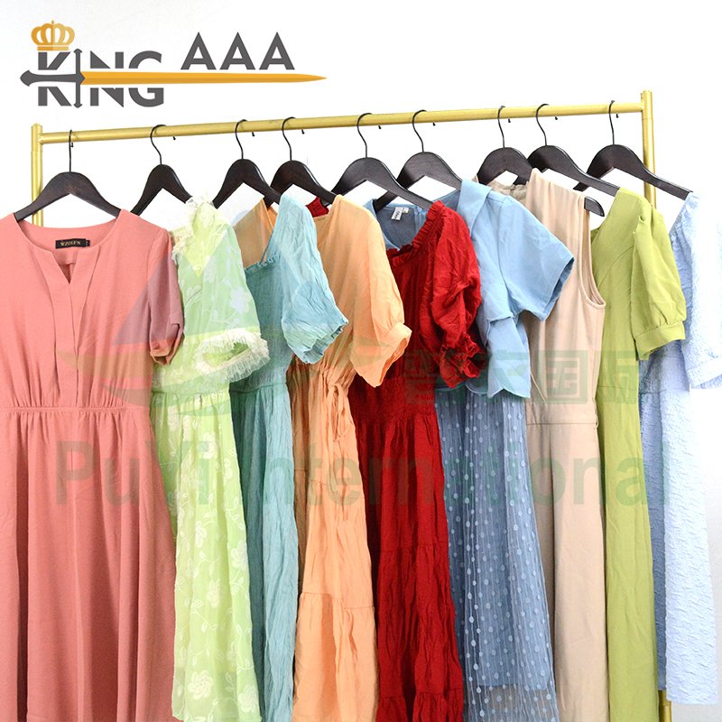 Wholesale Women Used 100% Cotton Casual Dresses Short Sleeve Floral Print Summer Lady Clothes Second Hand Clothing Bales