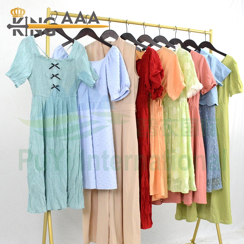 Wholesale Women Used 100% Cotton Casual Dresses Short Sleeve Floral Print Summer Lady Clothes Second Hand Clothing Bales