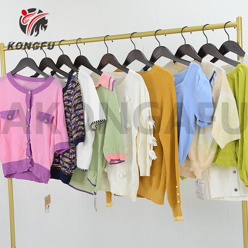 AKONGFU short sleeve sweater thin top blouse knit shirt used clothes bales usa knitted shirt import used clothes to in india