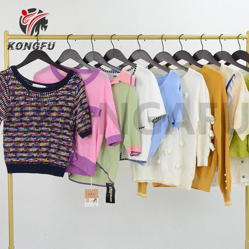 AKONGFU short sleeve sweater thin top blouse knit shirt used clothes bales usa knitted shirt import used clothes to in india