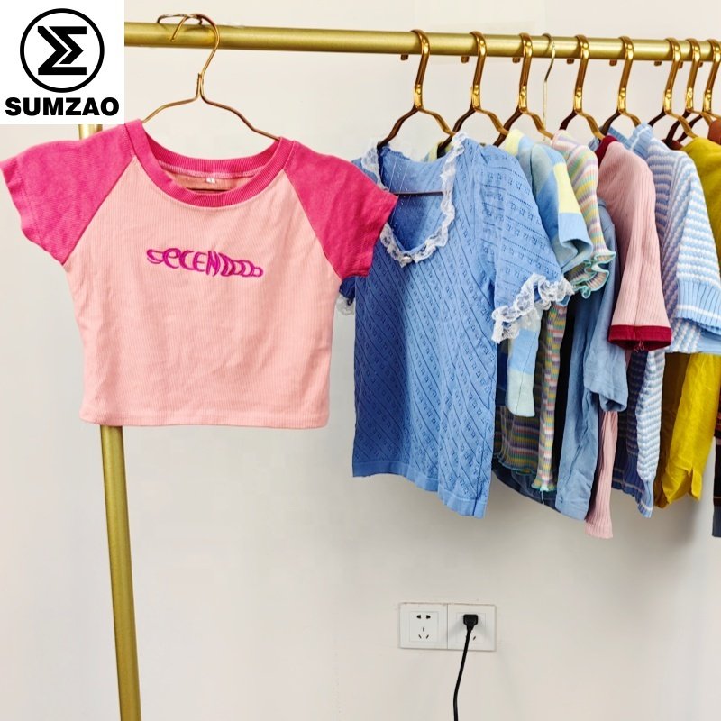 Used clothing in bulk Knit short crop top sleeves thrift used clothes bundles korean second hand clothes bales