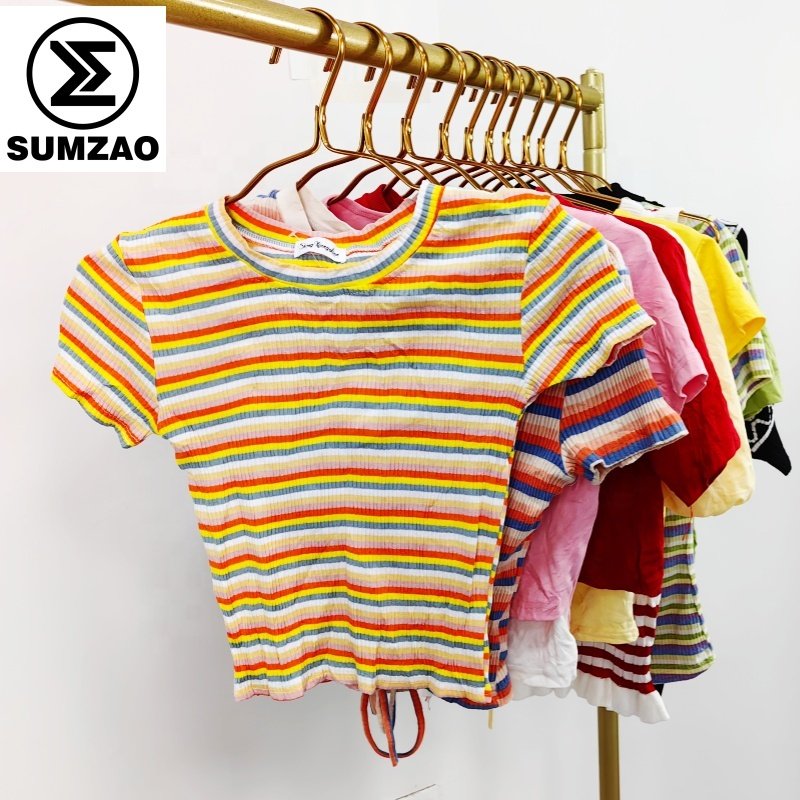 Used clothing in bulk Knit short crop top sleeves thrift used clothes bundles korean second hand clothes bales