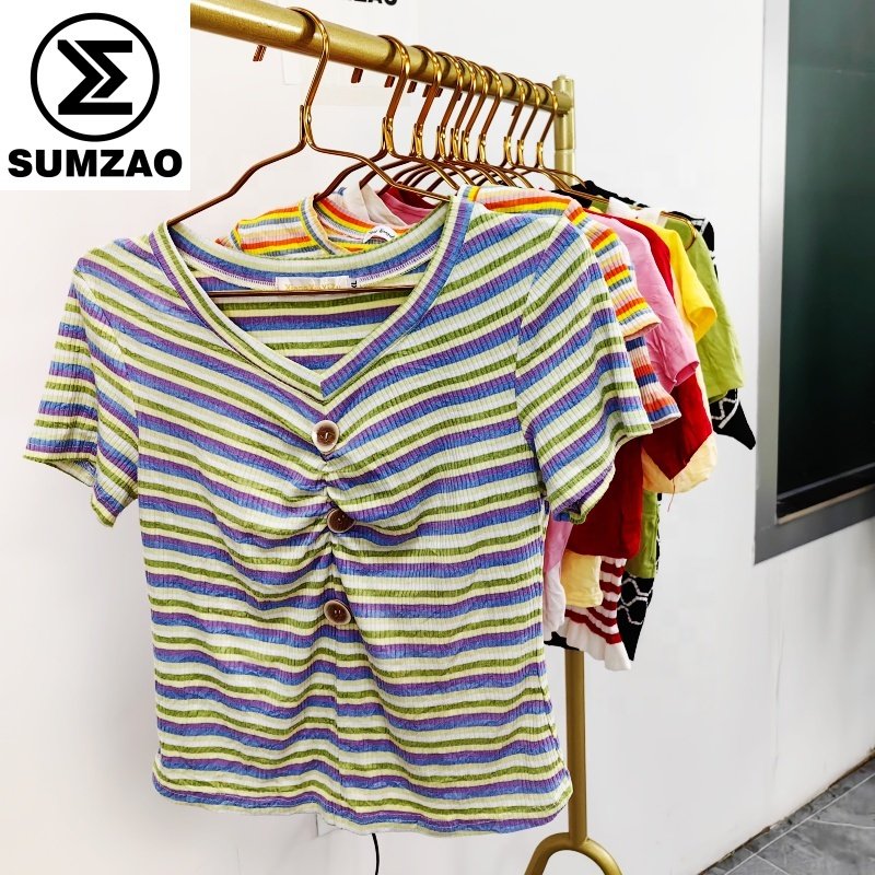 Used clothing in bulk Knit short crop top sleeves thrift used clothes bundles korean second hand clothes bales