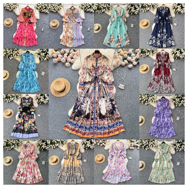 French Oil Painting Long Skirt Beach Skirt Fragmented Flower Luxury Dress Large. Women's Dress