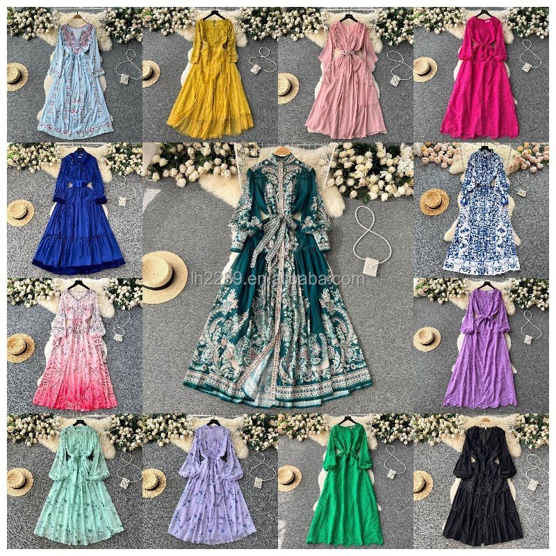 French Oil Painting Long Skirt Beach Skirt Fragmented Flower Luxury Dress Large. Women's Dress