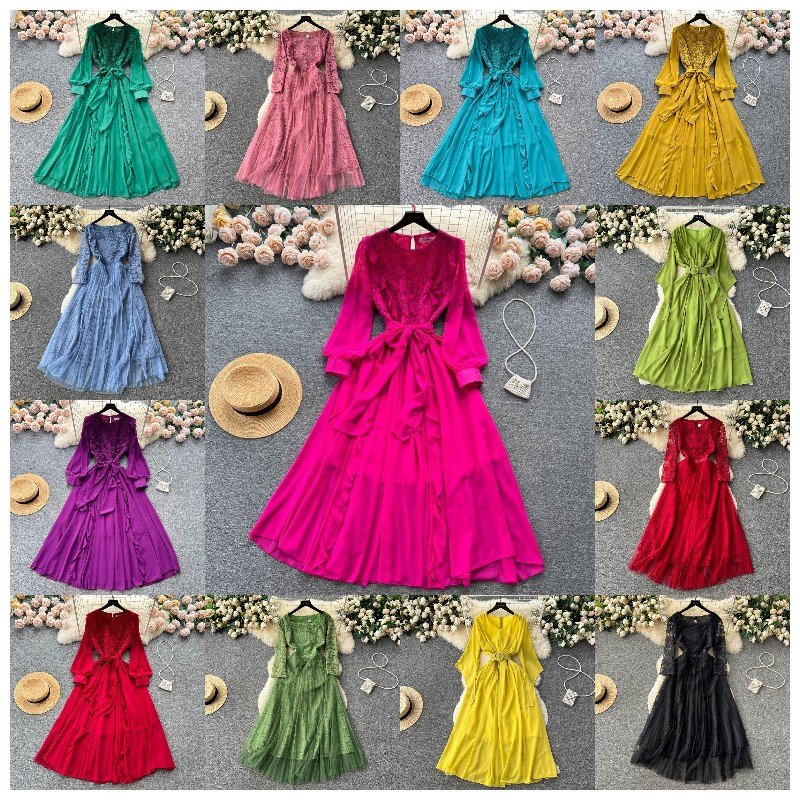 French Oil Painting Long Skirt Beach Skirt Fragmented Flower Luxury Dress Large. Women's Dress