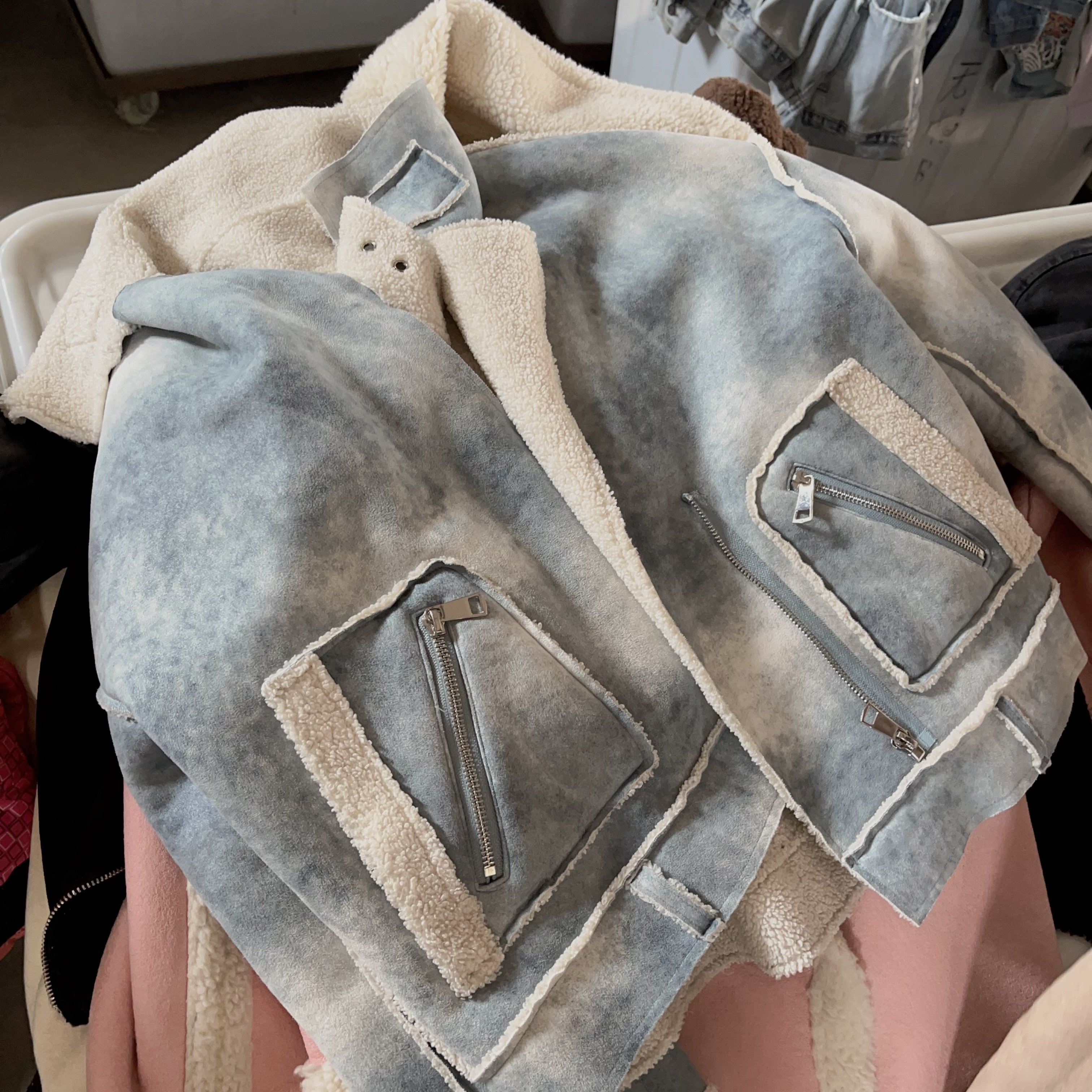 Thrift Branded Clothing Used Women Winter Casual Deer Skin Velvet Coat Second Hand Heavy Fleece Aviator Jacket Korean For Ladies