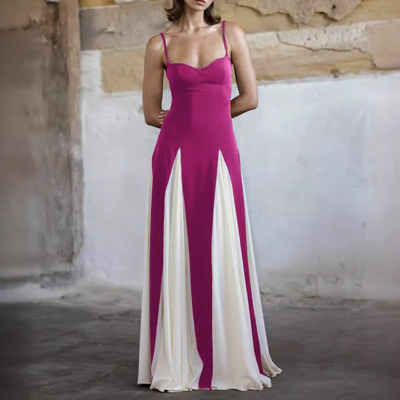 Summer 2024 European and American dresses slim light luxury sexy splicing contrasting long skirts